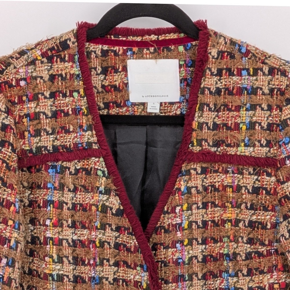Anthropologie Ett:twa Small $178 Harlequin Tweed Fringe Trim Wool Blend Coat - Picture 8 of 15